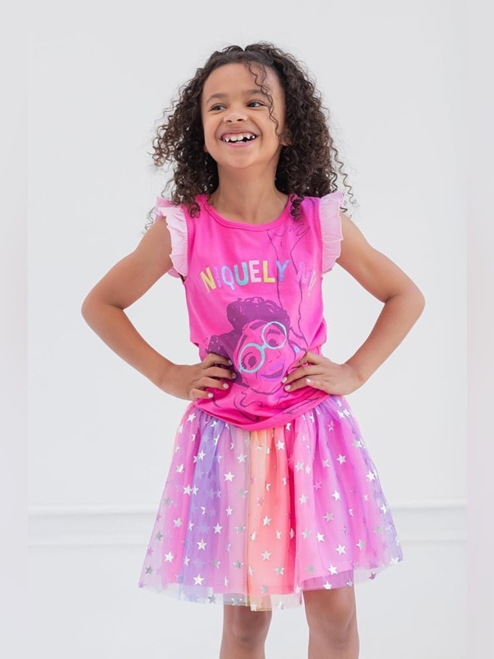 Disney Encanto Pink Tee with Glitter Letters & Tulle Skirt Set